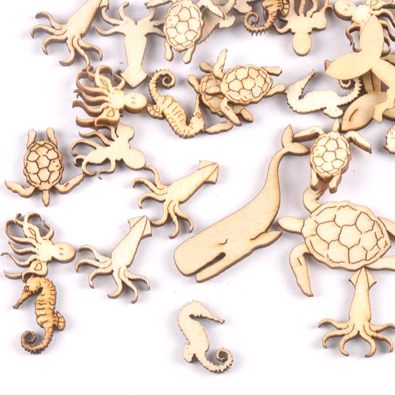 Craft Embellishments - 20 peças 25-40mm tartaruga marinha/cavalo/baleia madeira