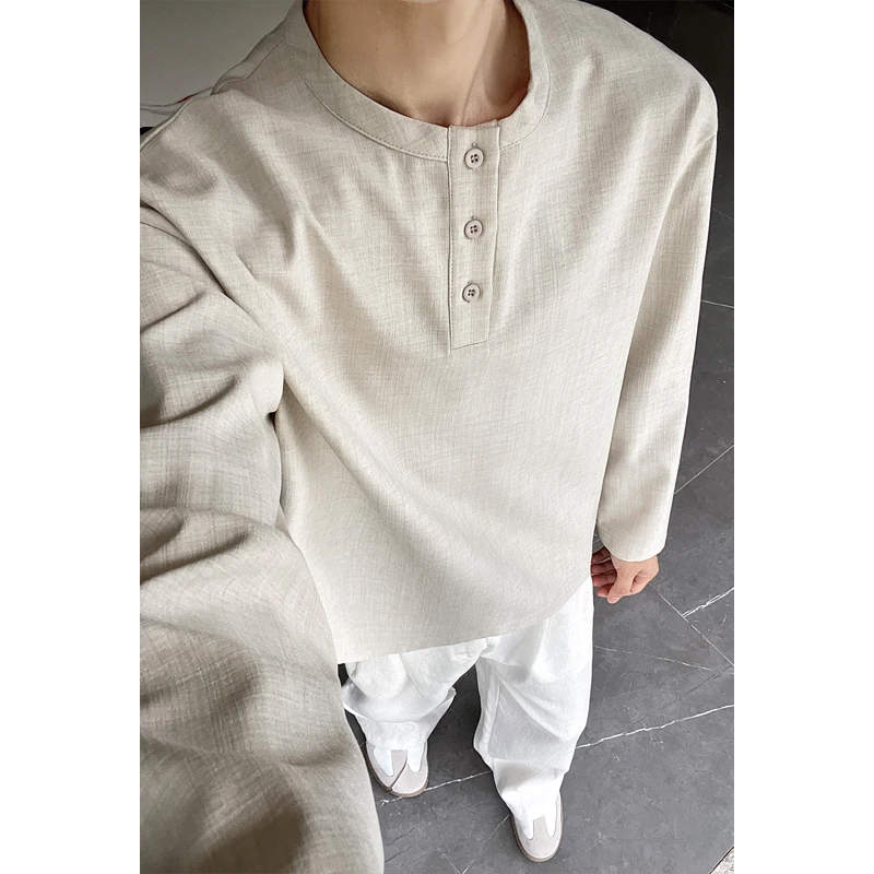 Embellish Knit - Camisa Masculina Casual de Linho Sintético,