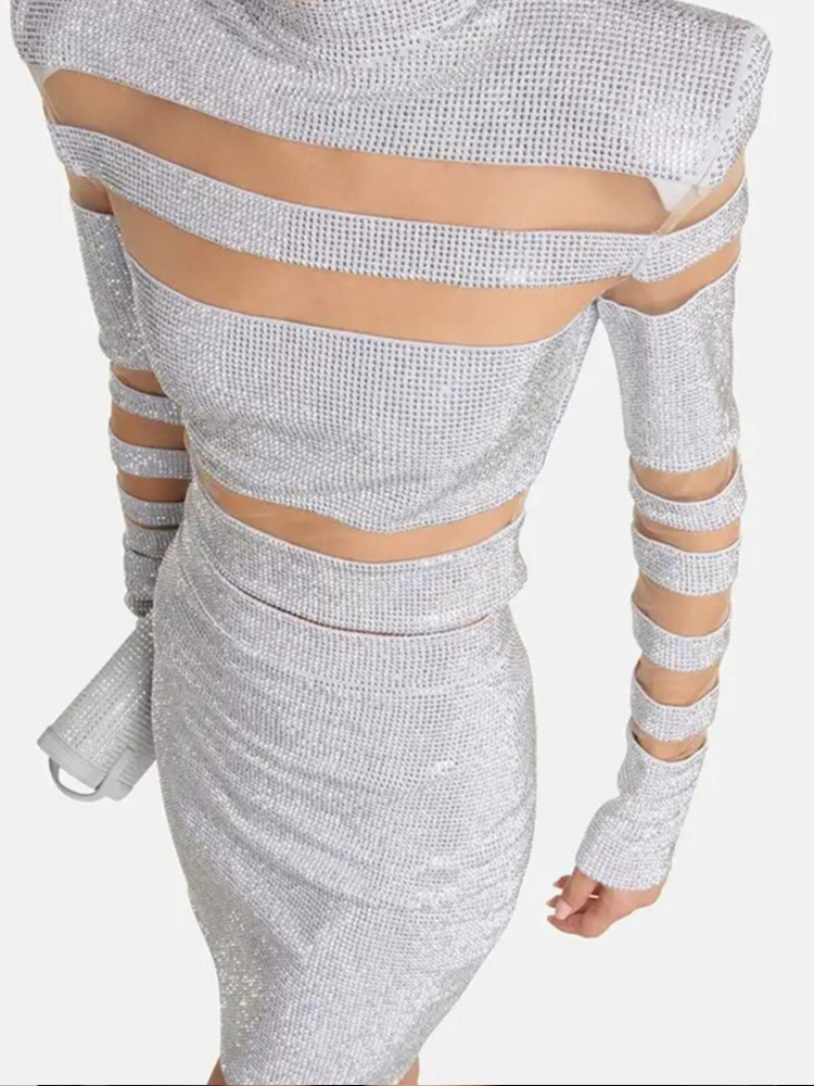 Conjunto sexy de bandagem com  - Sequin Fabric Panel avaliação e preço