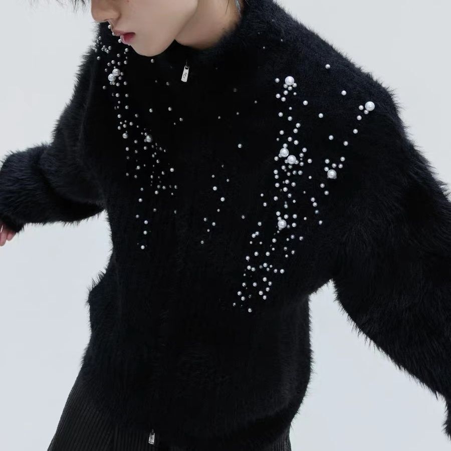 Gola alta de pelúcia pérola em - Embellish Knit avaliação e preço